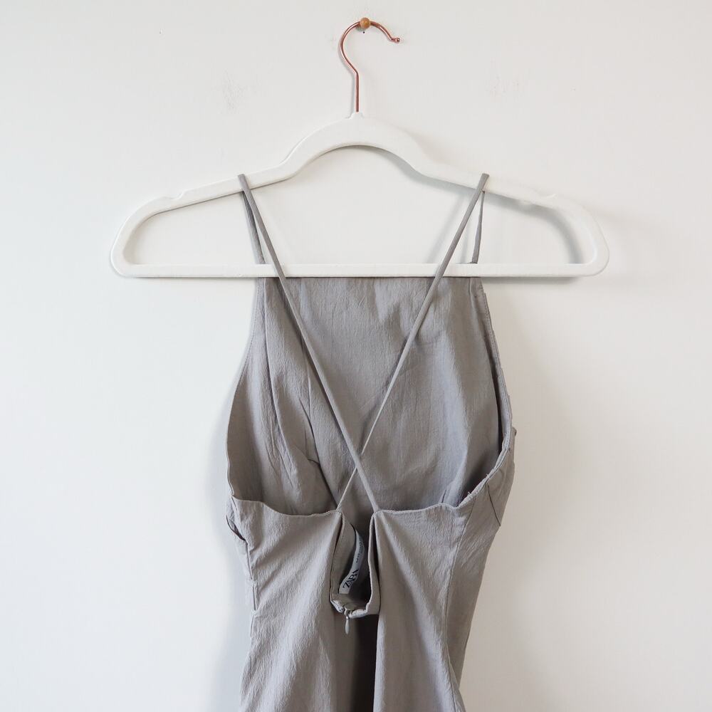 Zara Draped Linen Blend Mini Dress Grey XS - Picture 8 of 11
